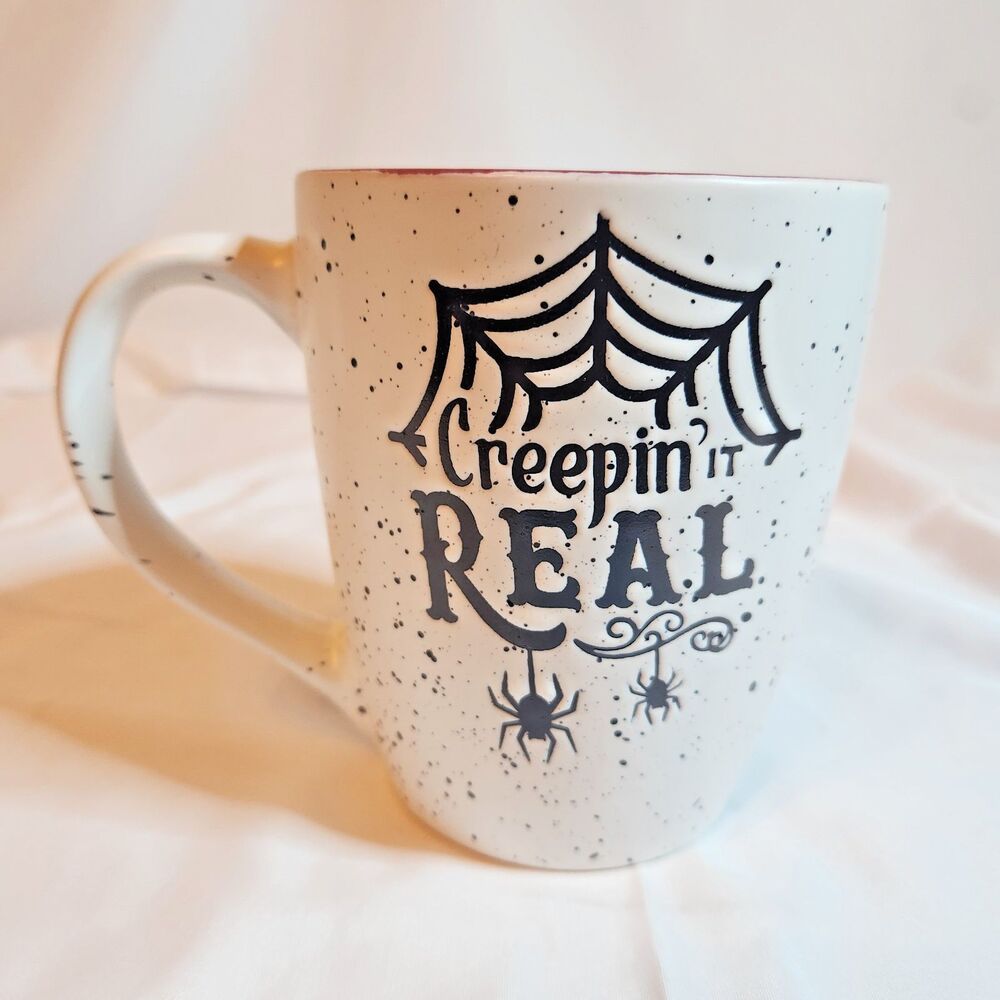 Crimson Gate Creepin' It Real Halloween Mug 16oz Spider Web Red Interior